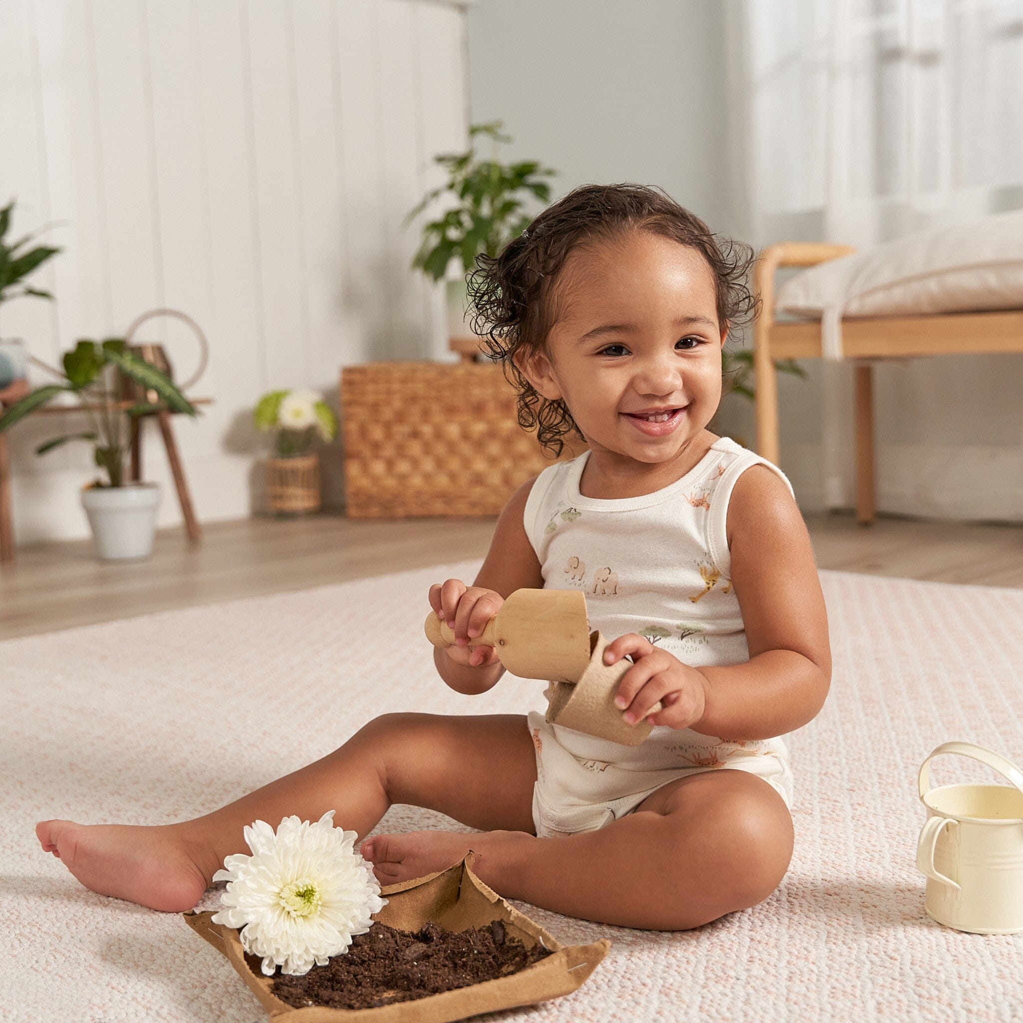 4-Pack Baby Neutral Ivory Safari Sleeveless Onesies® Bodysuits