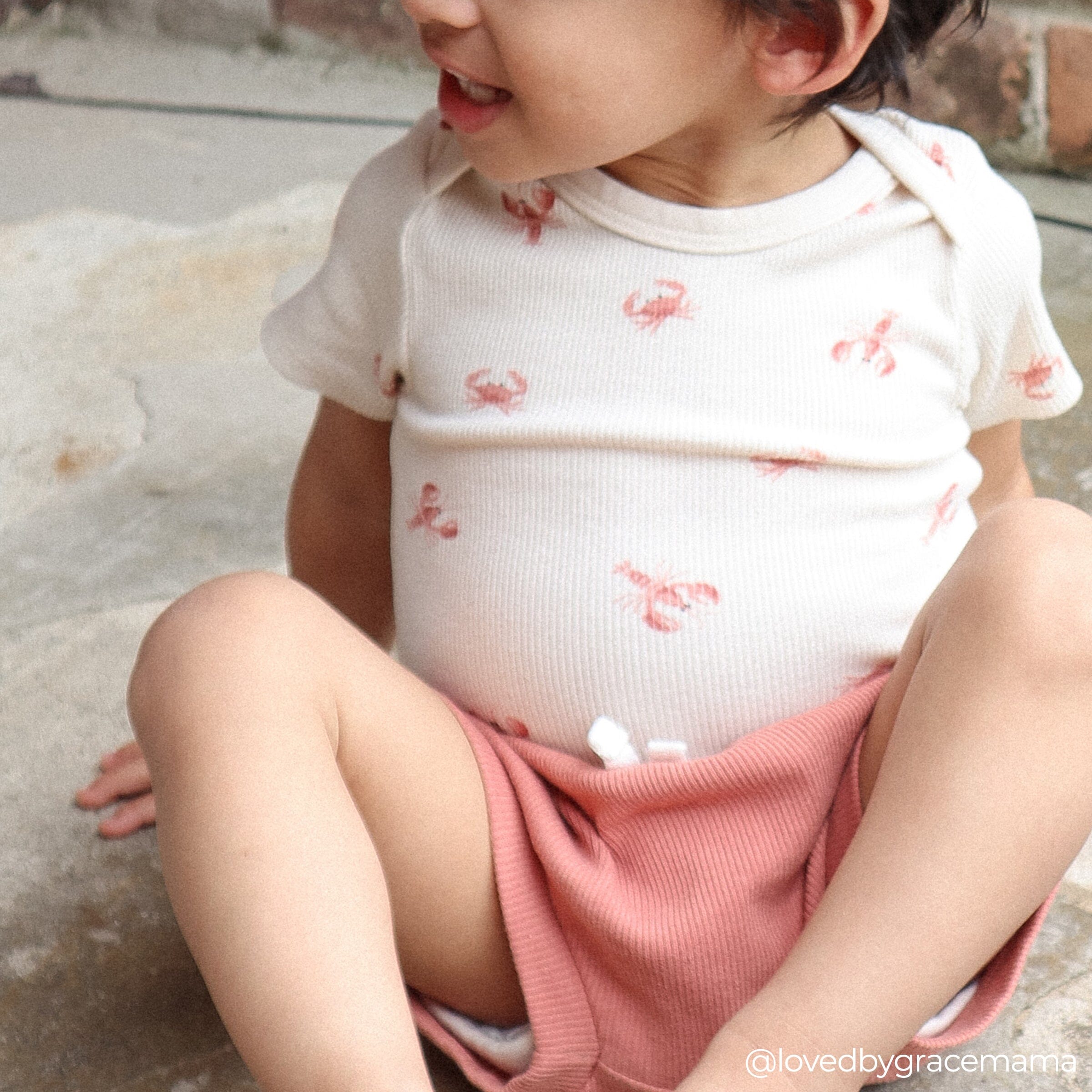 4-Piece Baby Neutral Beige Lobster Short Sleeve Bodysuits and Shorts Set
