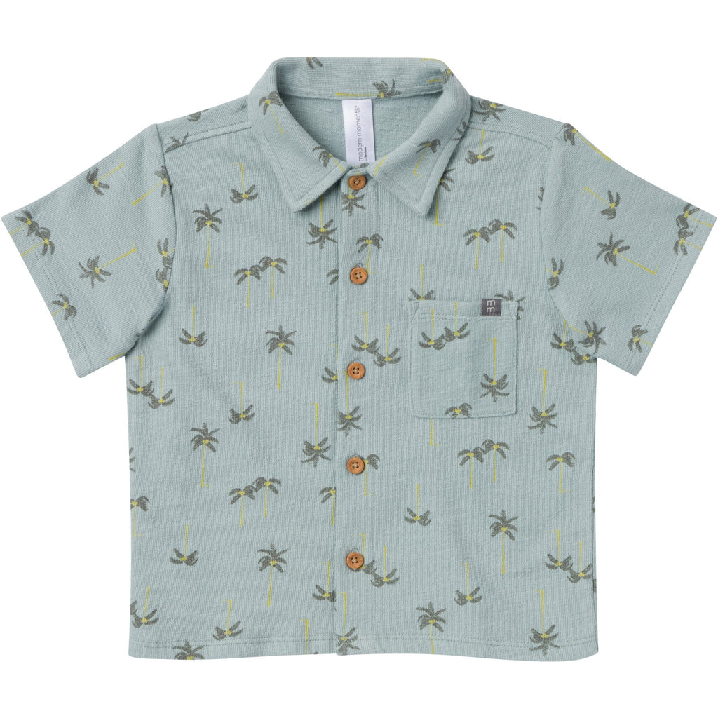 2-Piece Infant & Toddler Boys Blue Palms Button Front Shirt and Shorts Set