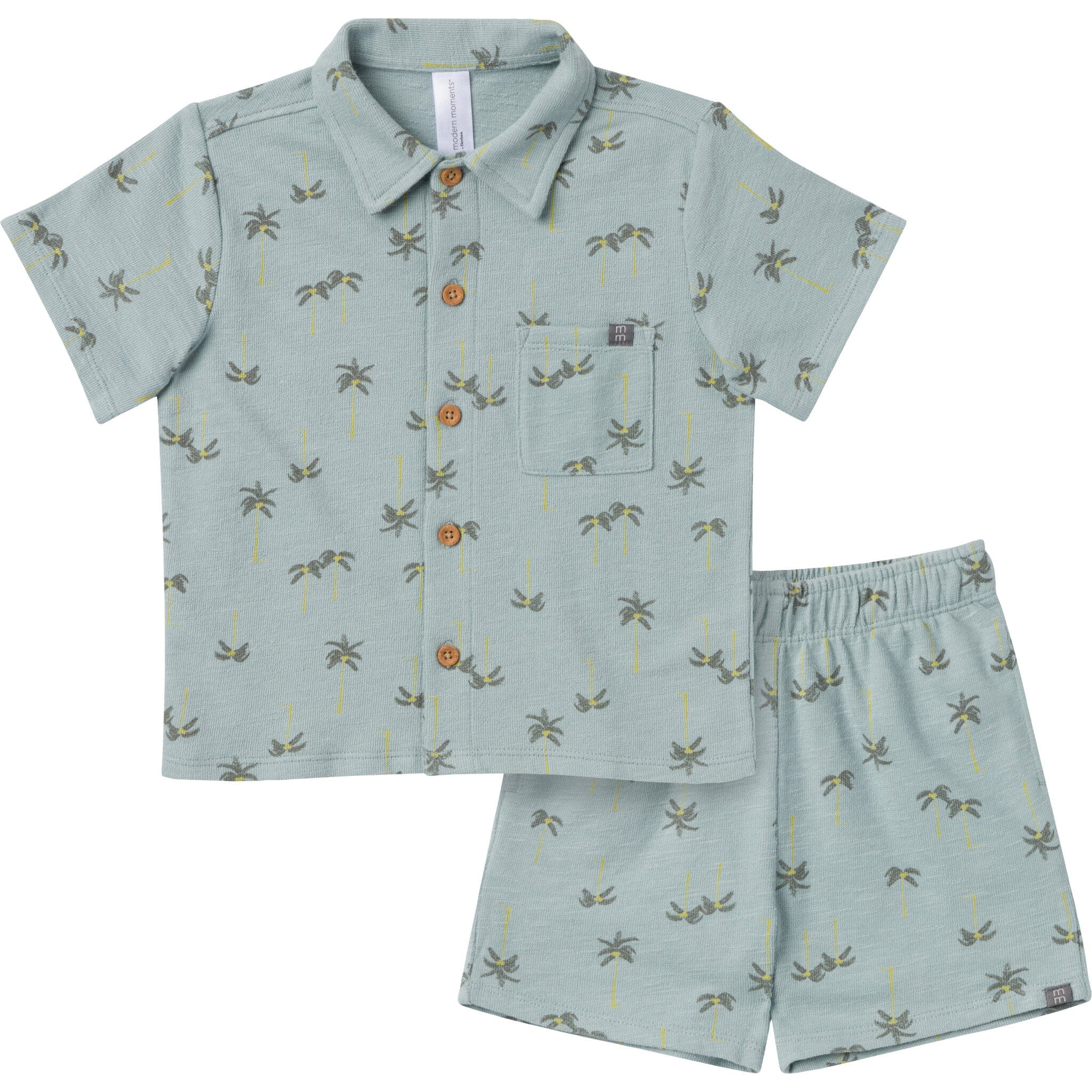 2-Piece Infant & Toddler Boys Blue Palms Button Front Shirt and Shorts Set